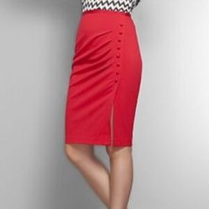 Elegant Red Button-Detail Pencil Skirt